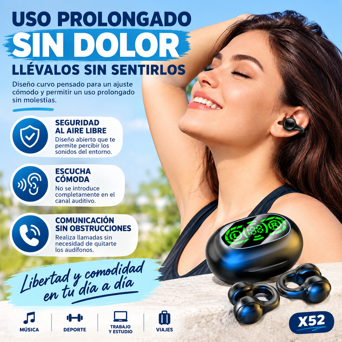 AUDÍFONOS INALÁMBRICOS X52 OPEN-EAR – COMODIDAD Y LIBERTAD EN CADA MOMENTO