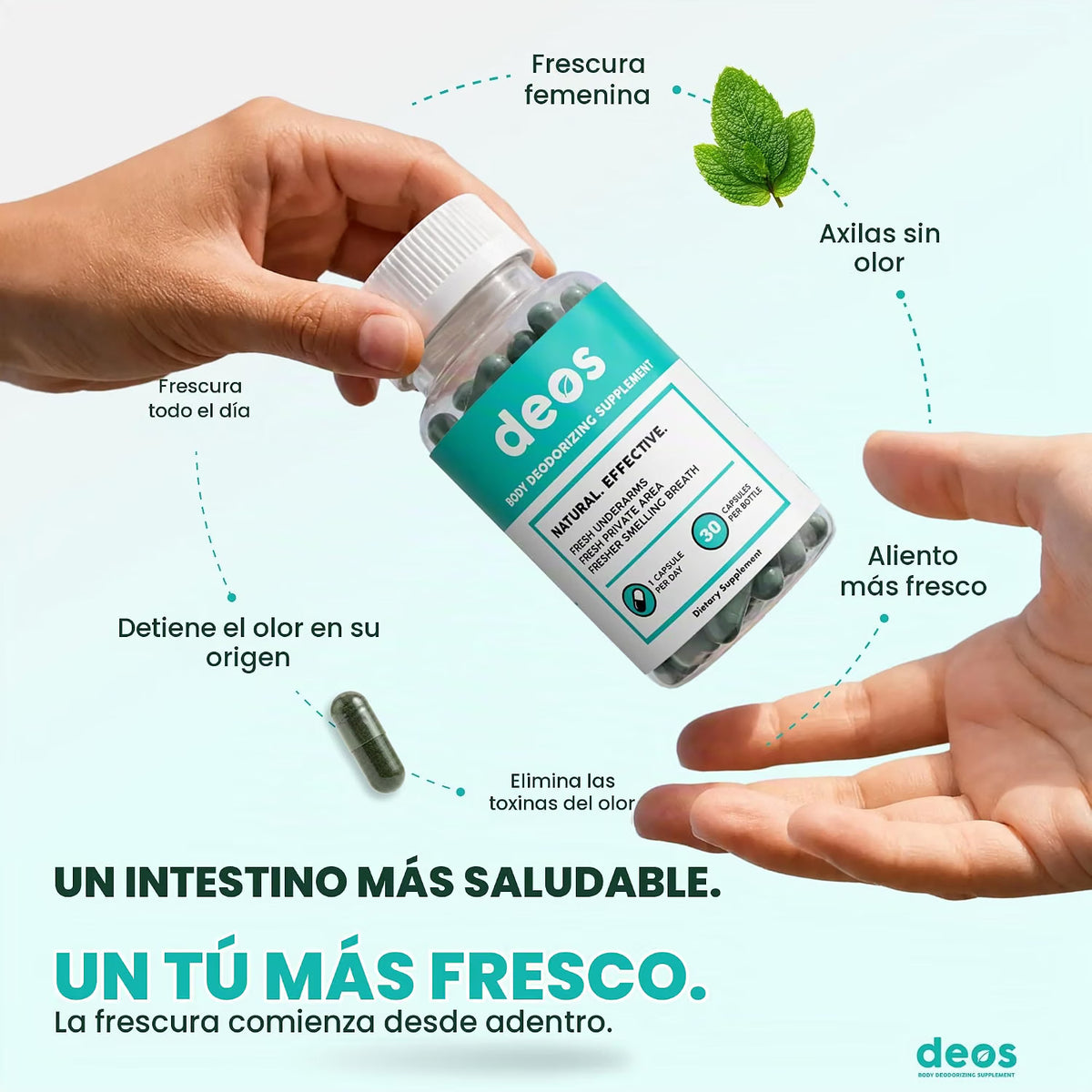 DEOS – SUPLEMENTO PARA LA FRESCURA CORPORAL Y EL ALIENTO | 30 CÁPSULAS
