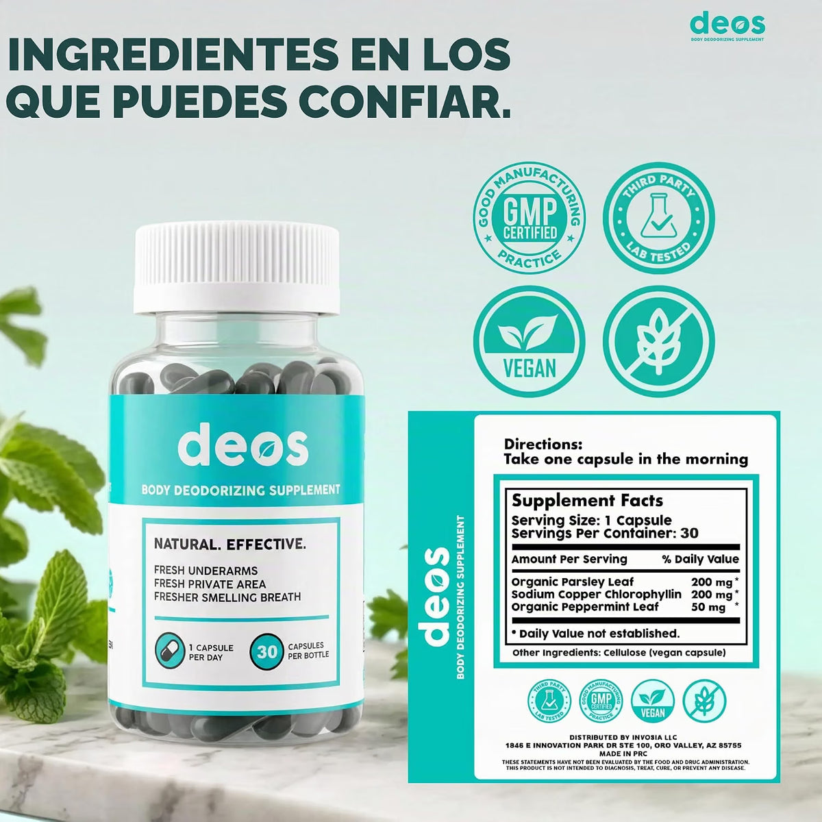 DEOS – SUPLEMENTO PARA LA FRESCURA CORPORAL Y EL ALIENTO | 30 CÁPSULAS