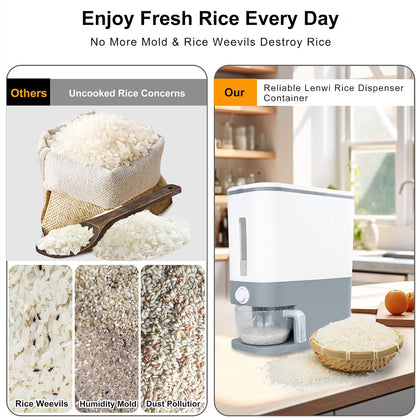 DISPENSADOR DE ARROZ 22 LIBRAS CON DOSIFICADOR Y TAZA MEDIDORA