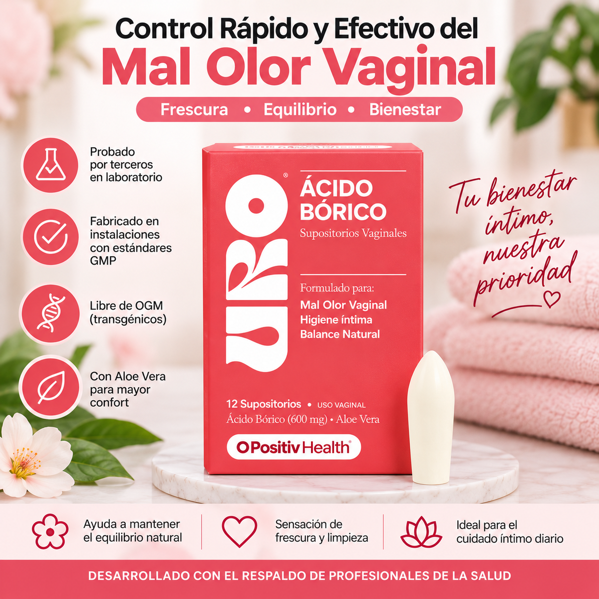 ÁCIDO BÓRICO 600 MG CON ALOE VERA – SUPOSITORIOS PARA EL CUIDADO ÍNTIMO FEMENINO