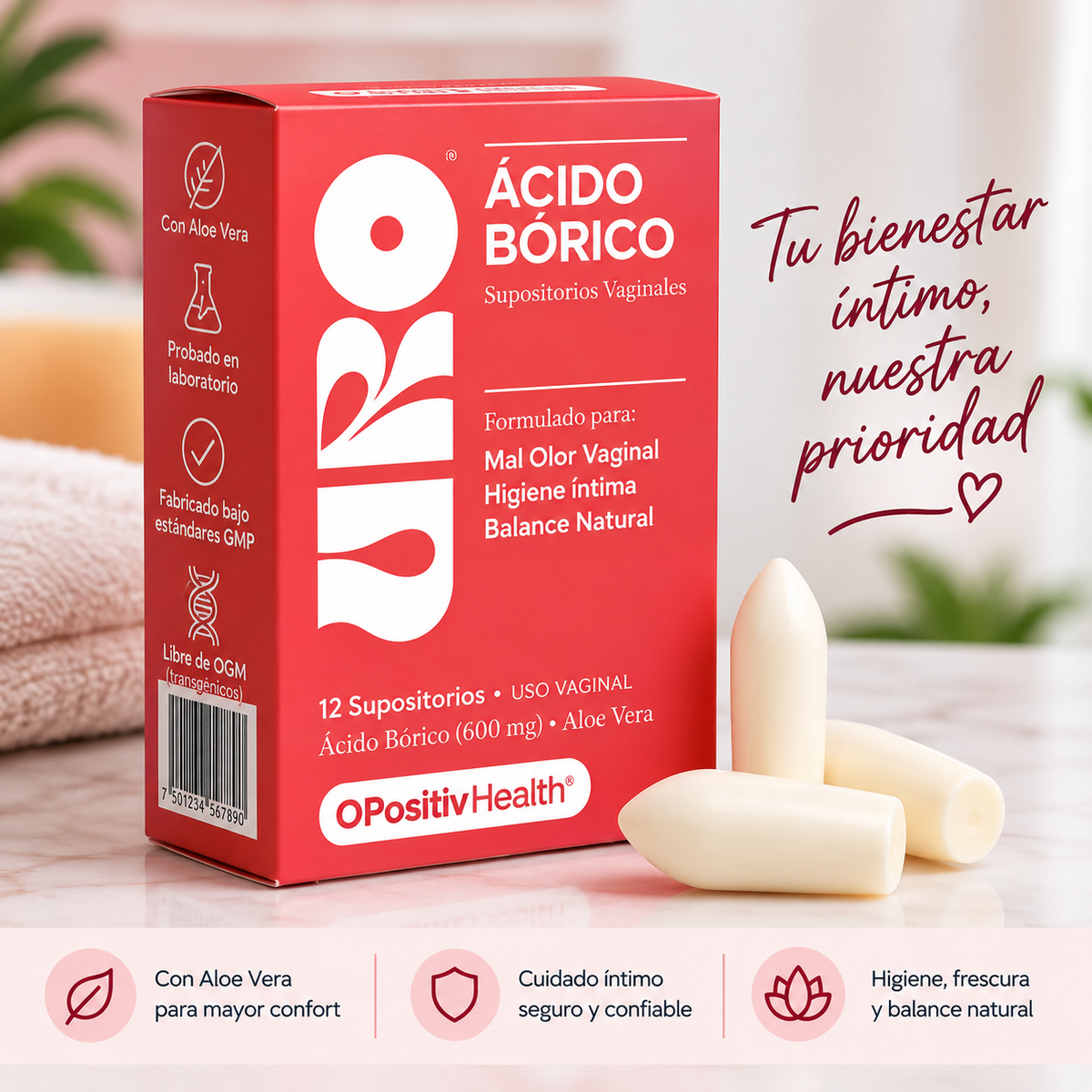 ÁCIDO BÓRICO 600 MG CON ALOE VERA – SUPOSITORIOS PARA EL CUIDADO ÍNTIMO FEMENINO